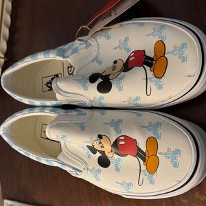 RARE- Disney 50th anniversary - Vans White and Blue Mickey Mouse Slip-Ons